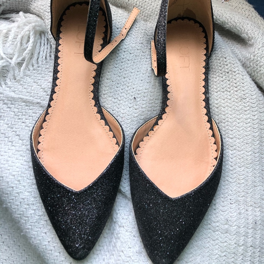 LOFT Pointed Toe Glitter Ballet Flats